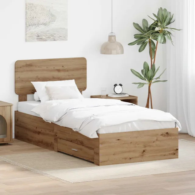 vidaXL Bedframe met lade Artisan Eiken 100 x 200 cm Bewerkt hout Bruin
