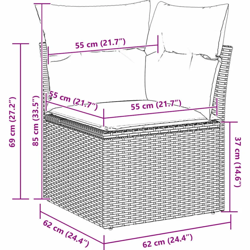 vidaXL Tuinbankenset 7 st Lichtgrijs poly rattan, foto 3
