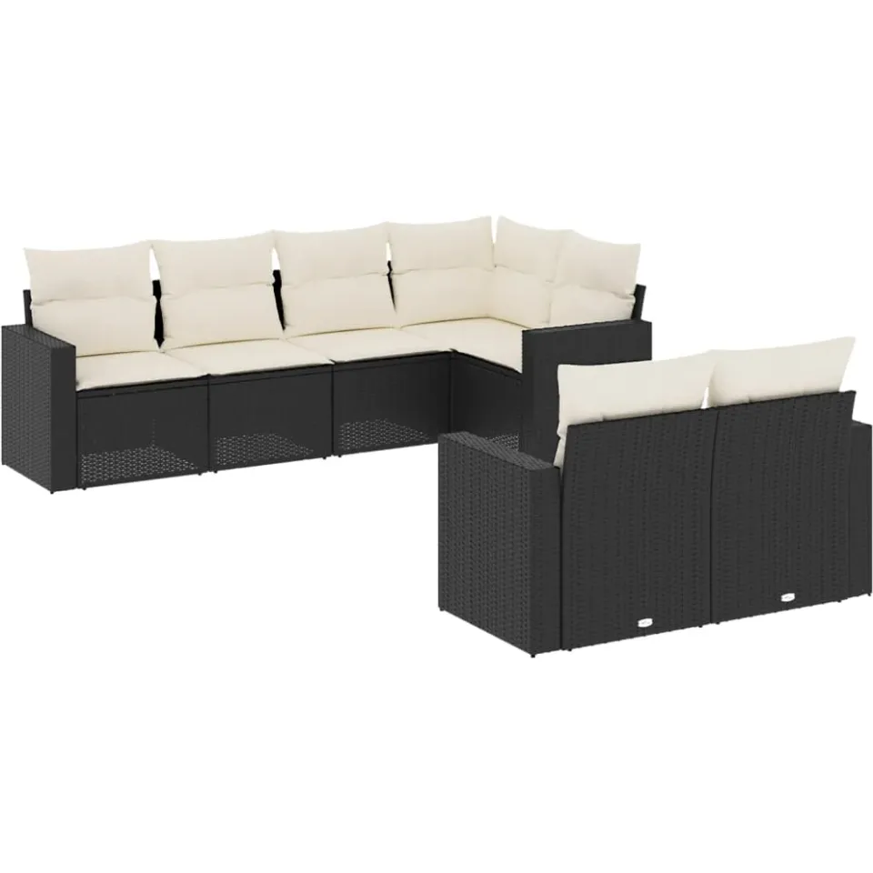 vidaXL 7-delige Loungeset met kussens poly rattan zwart