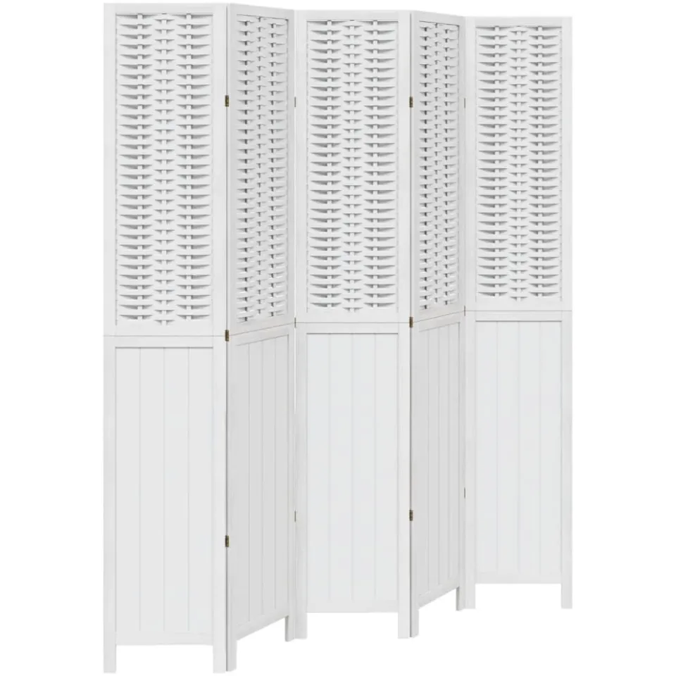 vidaXL Kamerscherm met 5 panelen massief paulowniahout wit
