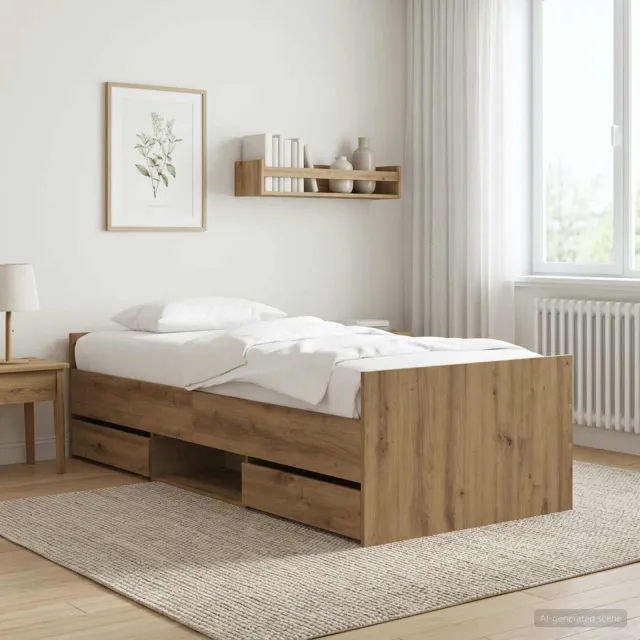 vidaXL Bedframe met lade met hoofdeinde Artisanaal eiken Bewerkt hout Bruin