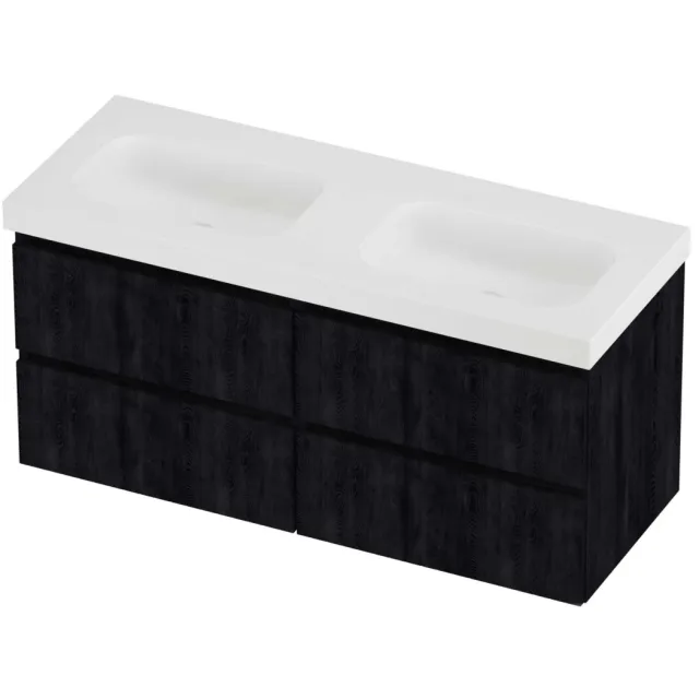 Proline Haga Badmeubelset Polystone Mezza Dubbel 120x46x58 cm Mat White Charcoal Oak Eiken
