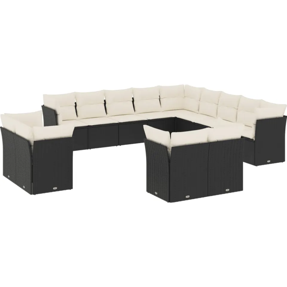 vidaXL 13-delige Loungeset met kussens poly rattan zwart