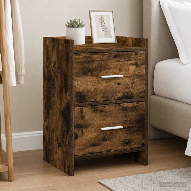vidaXL Nachtkastjes Gerookt eiken 40 x 30 x 60 cm Bewerkt hout, foto 2