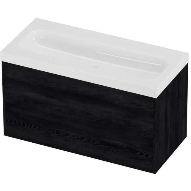 Proline Haga Badmeubelset Polystone Mezza In Kader 100x46x58 cm Glans Wit Black Oak Eiken