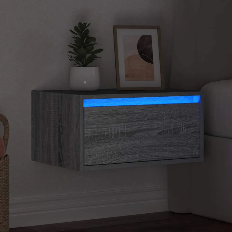 vidaXL Nachtkastje met LED's wandgemonteerd grijs sonoma eikenkleurig, foto 4