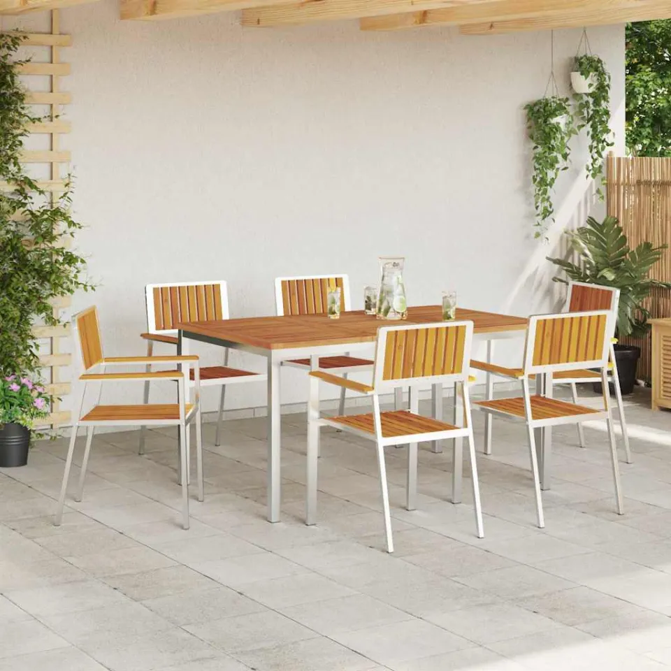 vidaXL Buiten eettafelset 7 st 150 x 90 x 75 cm bruin, foto 3