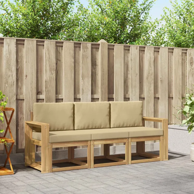 vidaXL Buiten bankenset 3 st White and Beige 197.5 x 63 x 73 cm Bruin