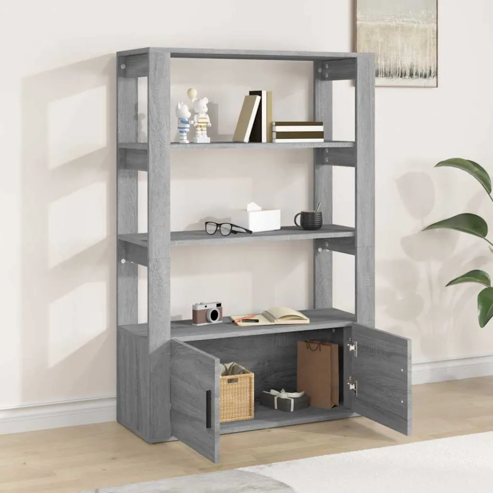 vidaXL Dressoir 80x30x119,5 cm bewerkt hout grijs sonoma eikenkleurig, foto 3