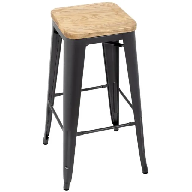 Bolero Stalen Barkruk Met Houten Zitting - Grijs (4 Stuks) - Bolero GM639 - Horeca & Professioneel Bruin; Grijs