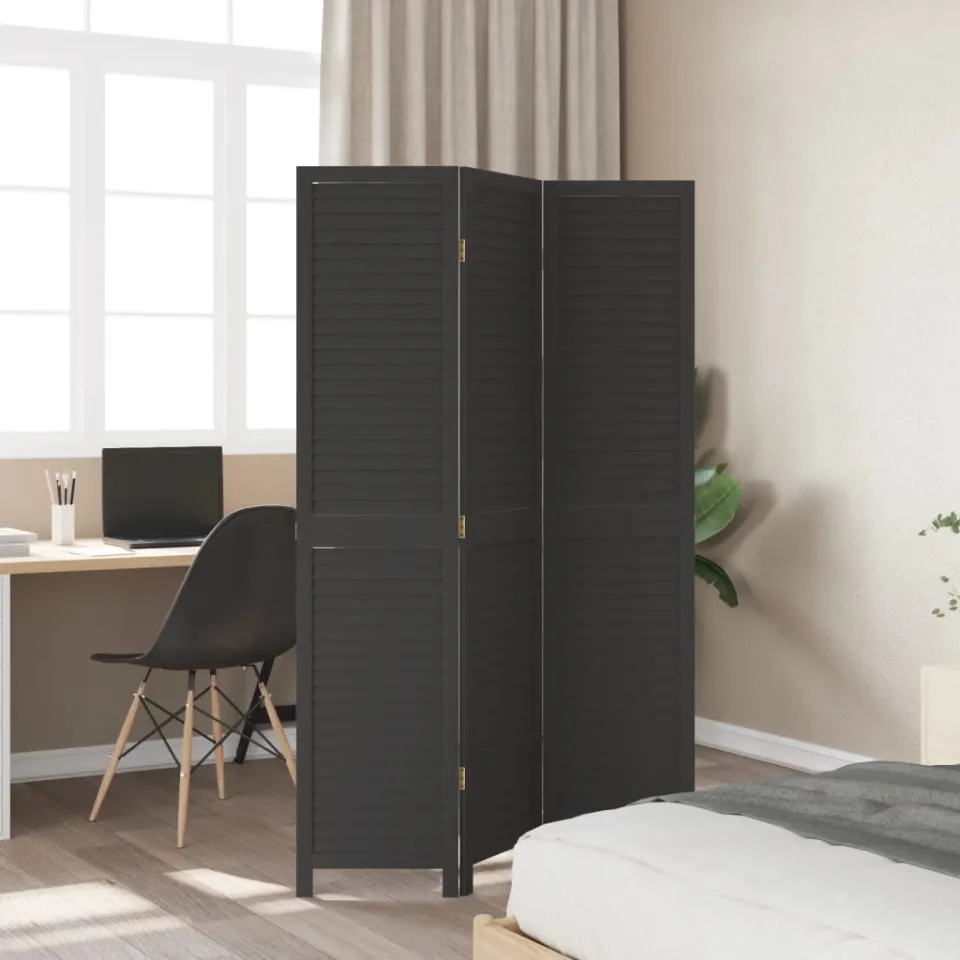 vidaXL Kamerscherm met 3 panelen massief paulowniahout zwart, foto 3