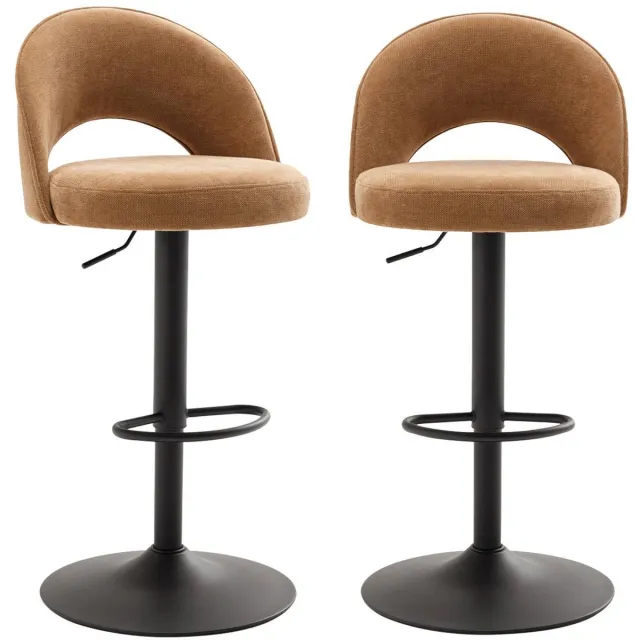 sweeek Set van twee verstelbare barstoelen van stof, metalen zwarte basis - abby
