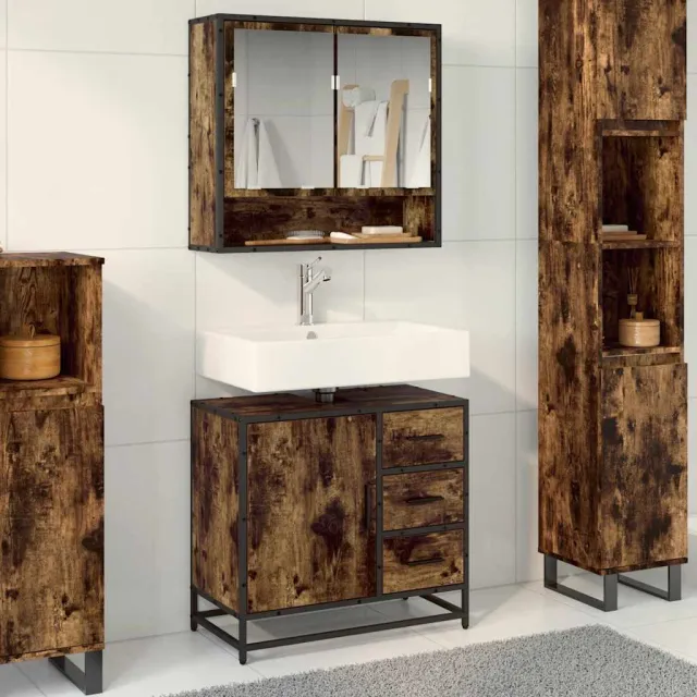 vidaXL Wastafelkast 65x33x60 cm bewerkt hout gerookt eikenkleurig, foto 2