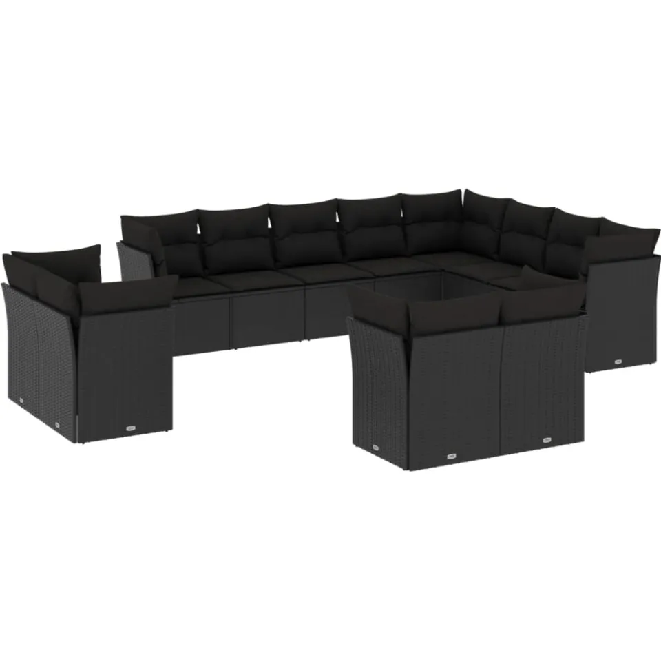vidaXL 12-delige Loungeset met kussens poly rattan zwart, foto 3