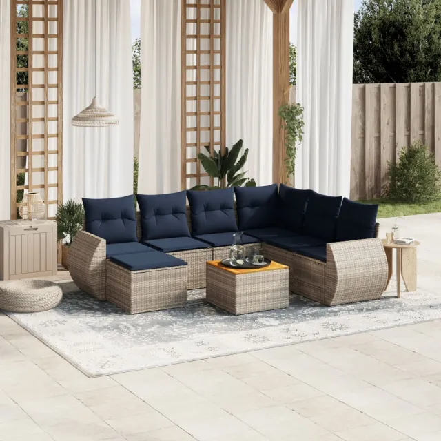 vidaXL 8-delige tuinbankset met kussens, grijs polyrotan, foto 2