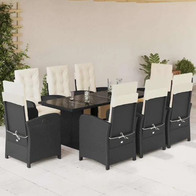 vidaXL 9-delige Tuinset poly rattan zwart