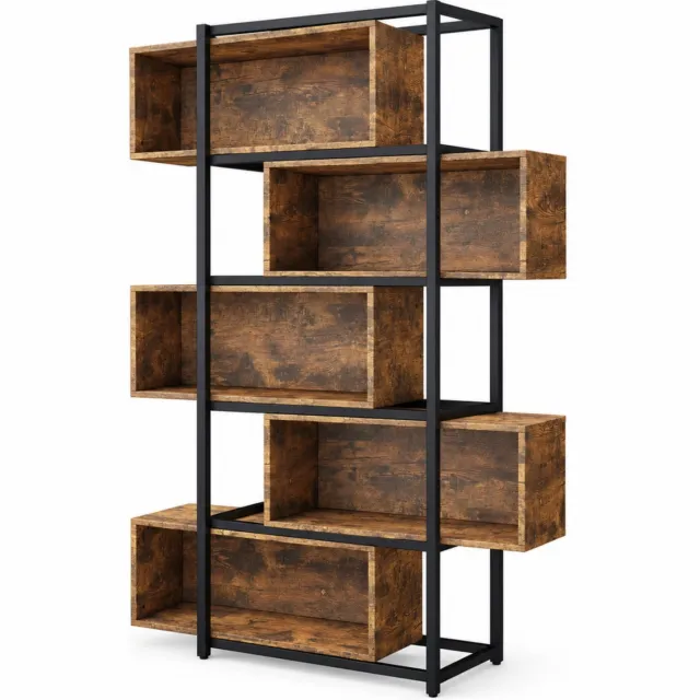 City long dragon LONG DRAGON - Boekenkast - 5 niveaus met legplanken - Bruine houtnerf - Zwart stalen buisframe