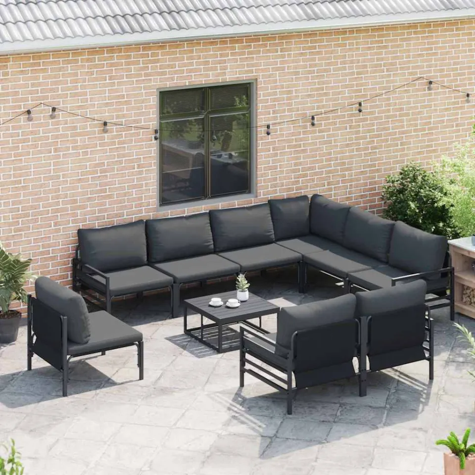 vidaXL Tuinbankenset 10 st Zwart Staal, foto 3