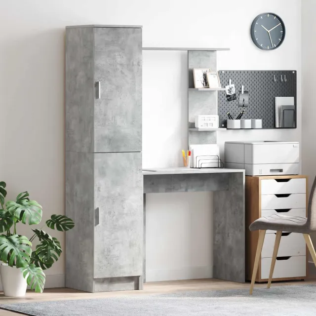vidaXL Bureau met plank met opslag met de deur 2 st Beton Grijs