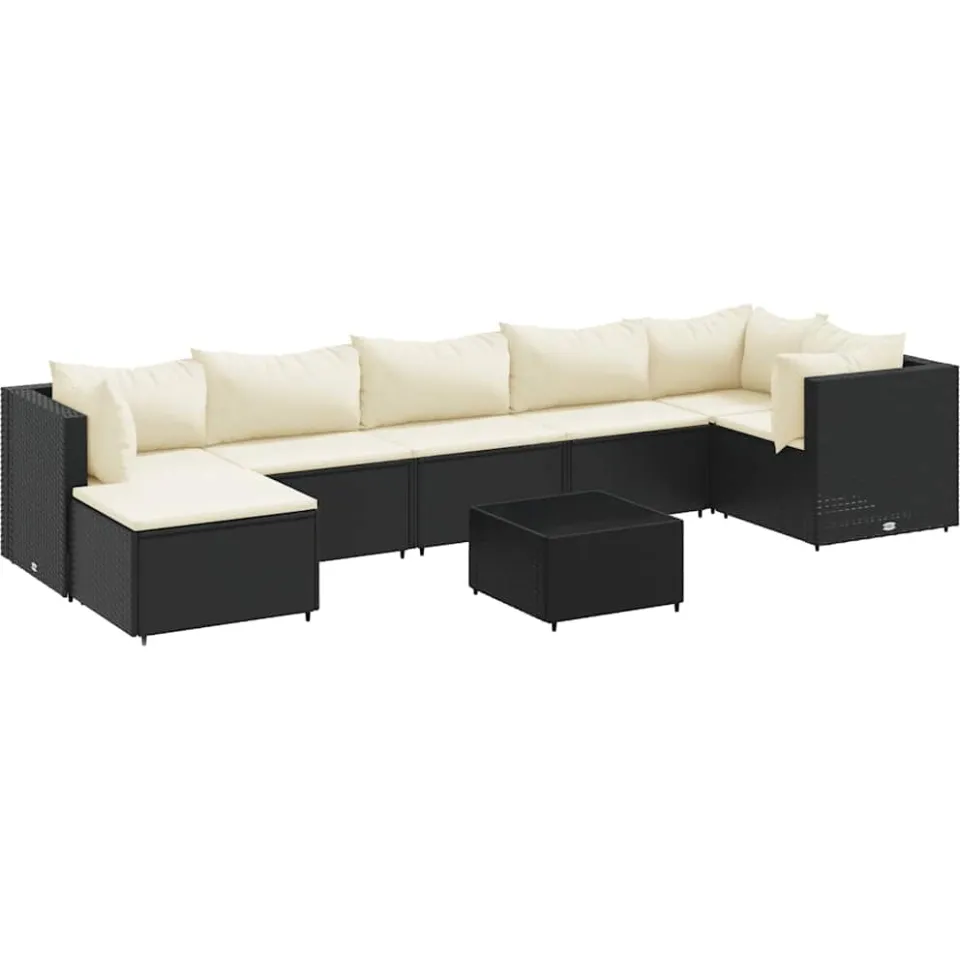 vidaXL 8-delige Loungeset met kussens poly rattan zwart, foto 3