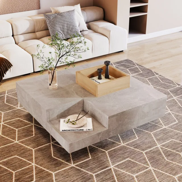 HAUSS SPOLE Salontafel - Koffietafel Met Afneembare Opbergbox - Vierkant - Modern Voor Woonkamer - 72x72x30 cm - Spaanplaat - Grijs