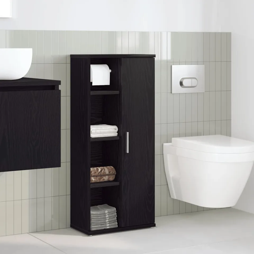 vidaXL Badkamerkast met rolhouder 39x22x90 cm zwart, foto 2
