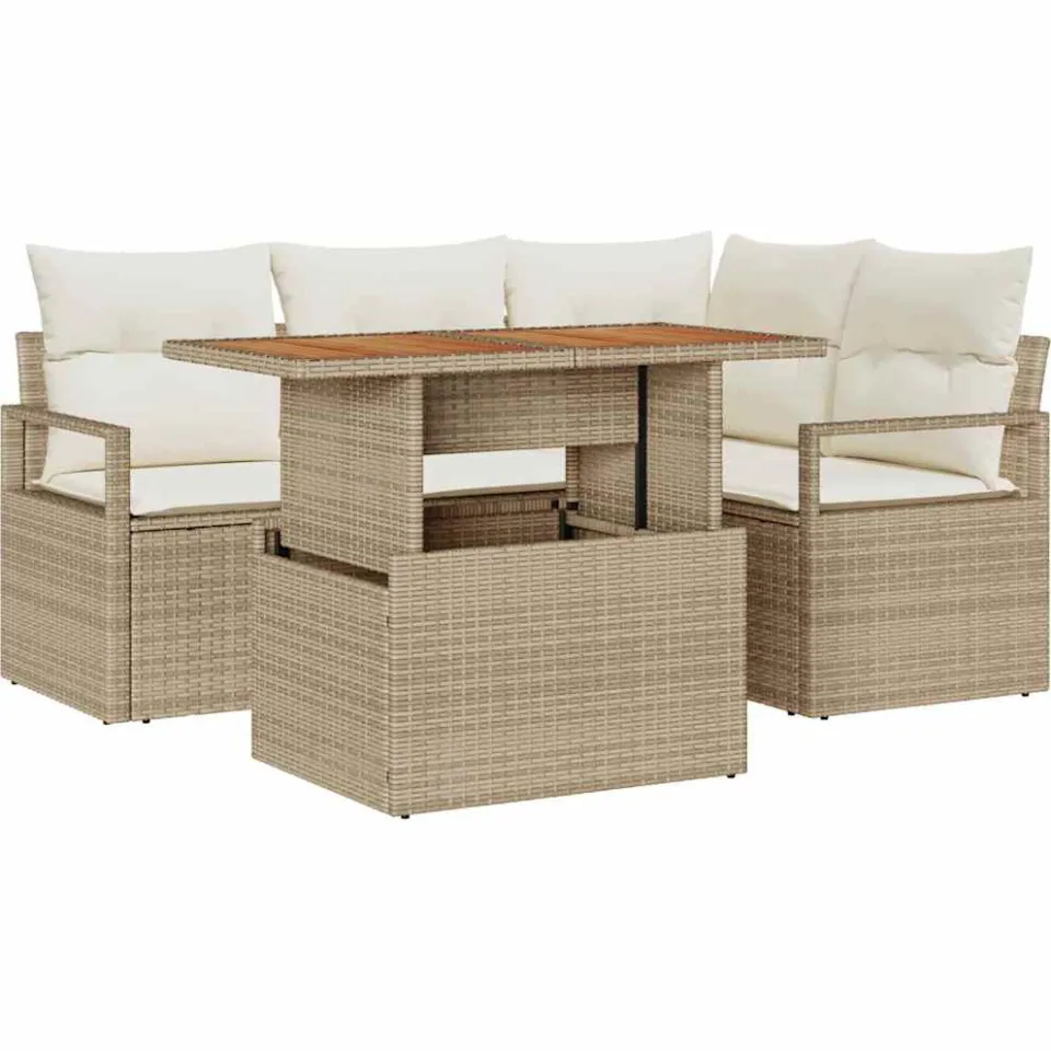 vidaXL Tuin Sofa Set 5 st Beige Poly riet