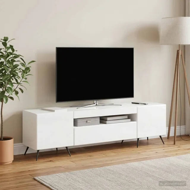 vidaXL LED tv-meubel Hoogglans Wit Bewerkt hout