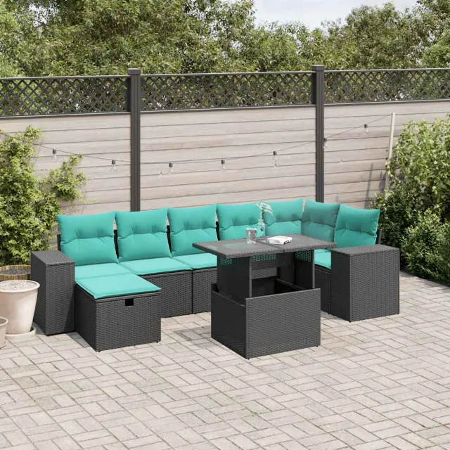 vidaXL 8-delige tuinbankset met kussens, zwart polyrotan, foto 2