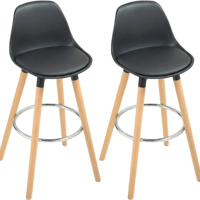 Homcom Barkruk-Kunstleer, Beukenhout-43B x 43L x 91H cm-Zwart
