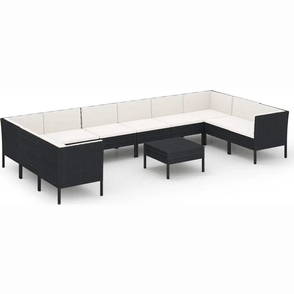 vidaXL 11-delige Loungeset met kussens poly rattan zwart, foto 3