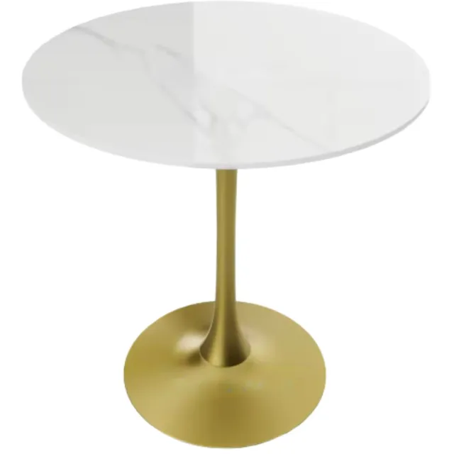 Bolt Edge 78 cm Hoge Ronde Keuken Eettafel - Gesinterde Stenen Top met Voetstuk Base - Bistro Tafel voor Vrije Tijd en Hoogte Wit