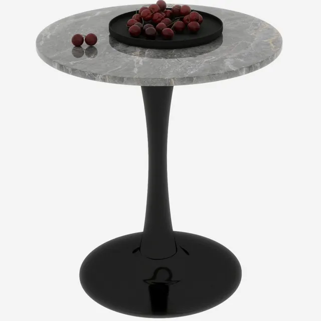 Merax Ronde Eettafel – Marmerlook Grijs – Zwarte Tulpvoet – Moderne Salon en Eettafel – Compact voor 2 Personen