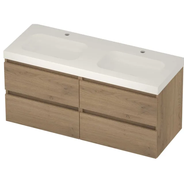 Basic-Line Moby 46 Badmeubelset Polystone 120x46x58 cm M46gwepo2x602 Pure Oak Glans Wit