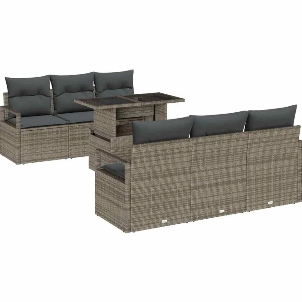 vidaXL Tuin Sofa Set 7 st Grijs Poly riet