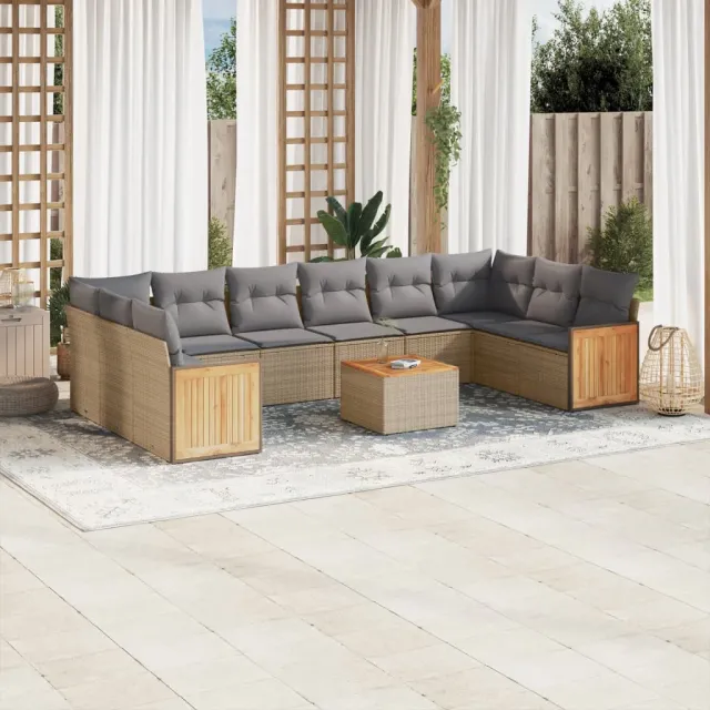 vidaXL 11-delige Tuinset met kussens poly rattan beige, foto 2