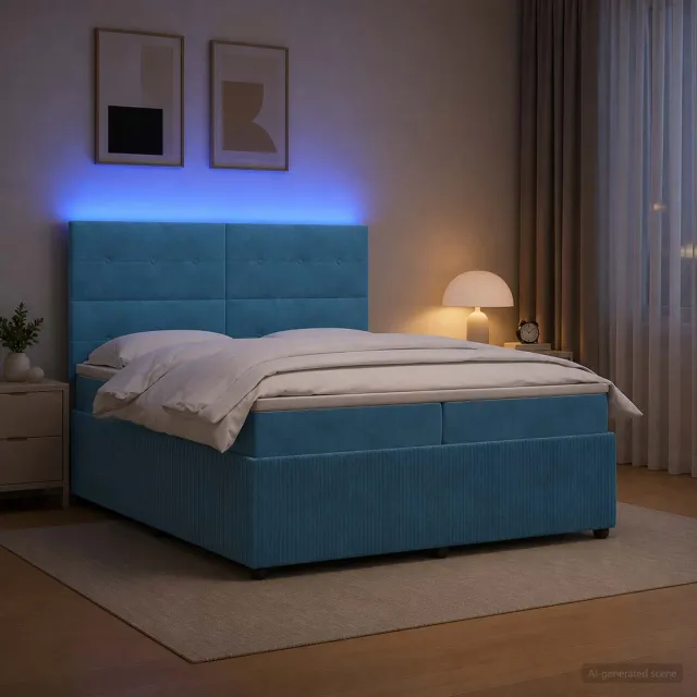 vidaXL LED Boxspring Bed met Matras Blauw 200 x 200 cm Fluweel