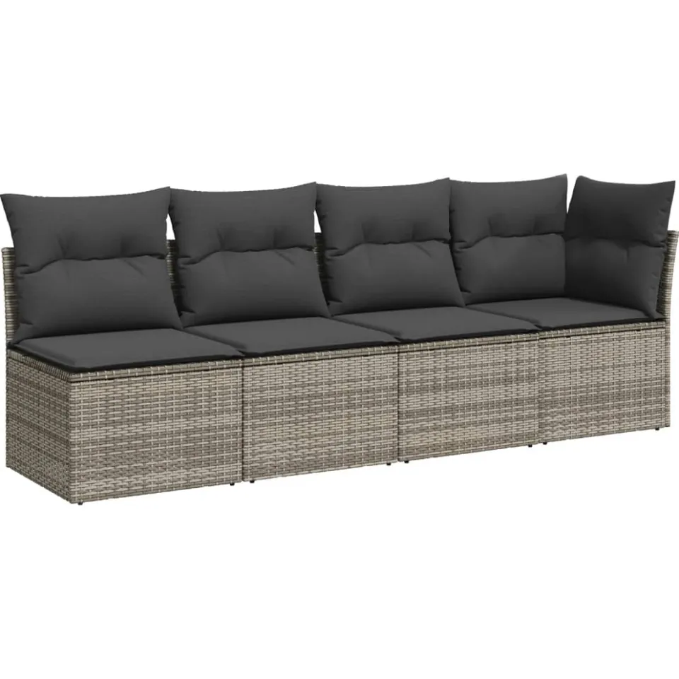vidaXL 7-delige Loungeset met kussens poly rattan grijs, foto 4