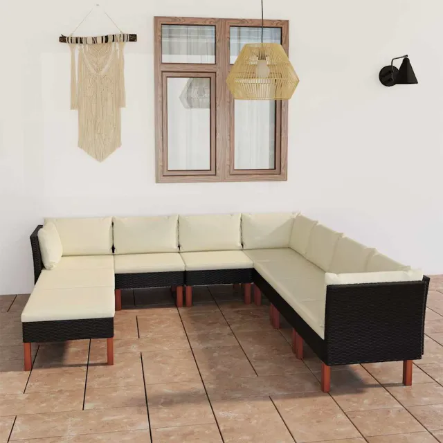 vidaXL 9-delige Loungeset met kussens poly rattan zwart, foto 2