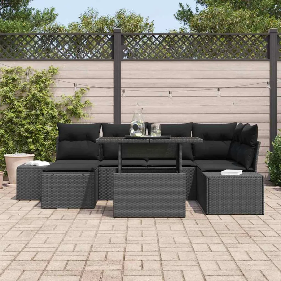 vidaXL Tuin Sofa Set 7 st Zwart poly rattan, foto 3