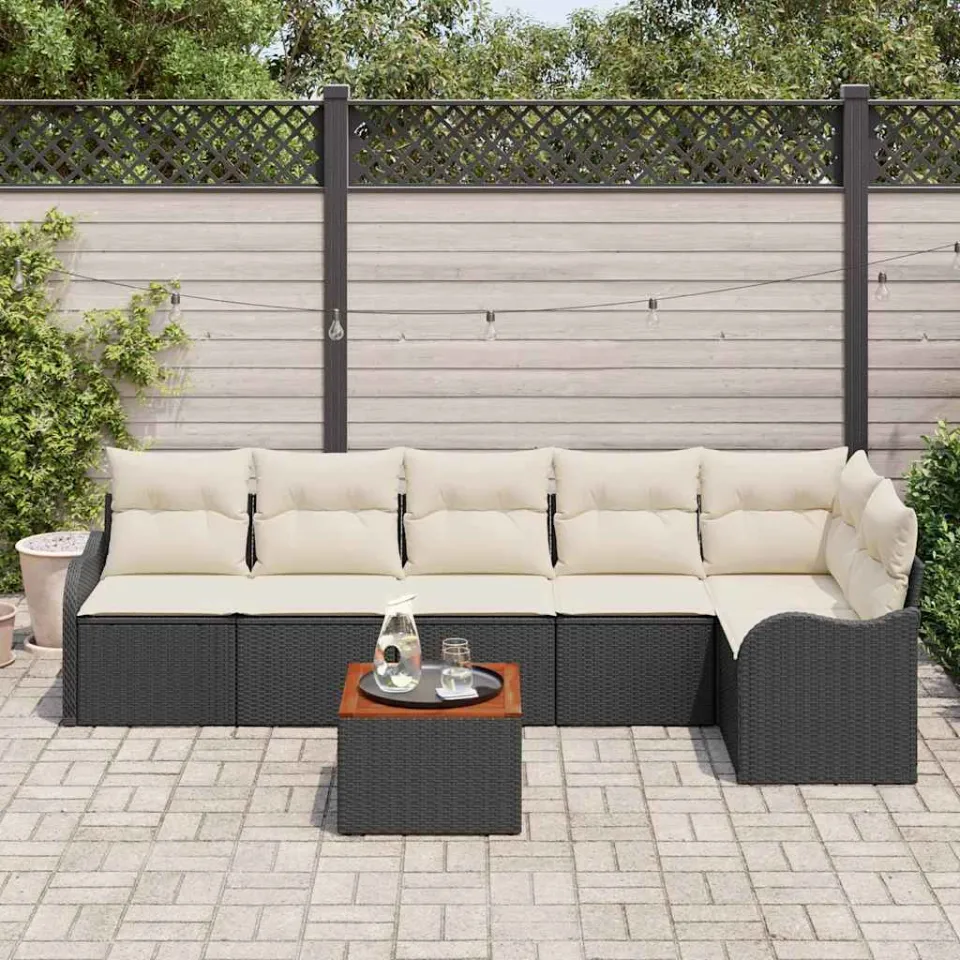 vidaXL Tuinbankenset 7 st Zwart en Crème poly rattan, foto 3