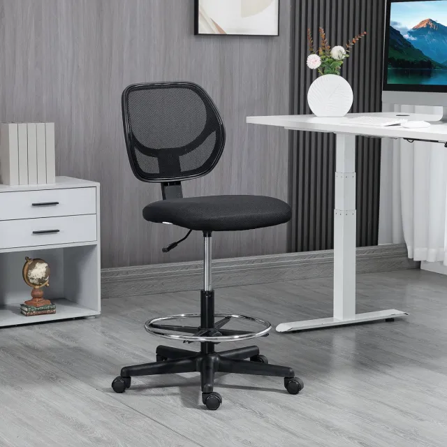 OKWISH Bureaustoel - 59 x 61 x 93-113 cm - Hoogteverstelbaar Met Voetenring En Mesh Rugleuning - Voor Bureau En Tekentafel - Zwart