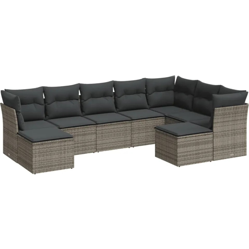 vidaXL 9-delige Loungeset met kussens poly rattan grijs, foto 3