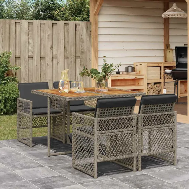 vidaXL 5-delige Tuinset met kussens poly rattan grijs, foto 2