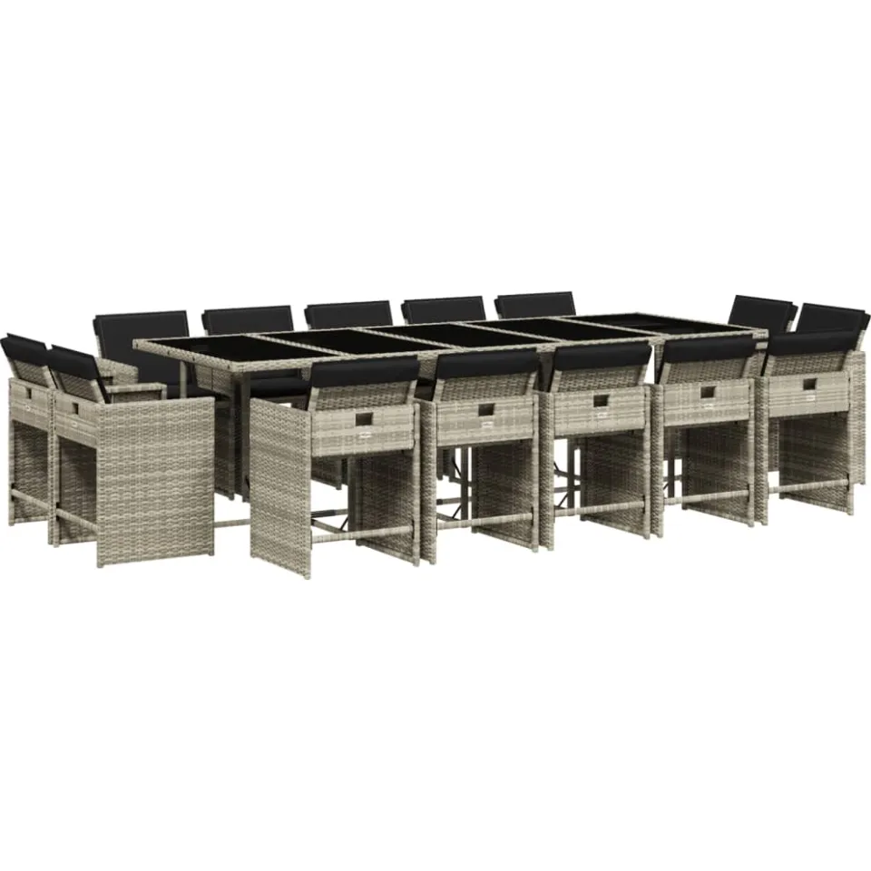 vidaXL 15-delige Tuinset met kussens poly rattan lichtgrijs grijs, foto 3