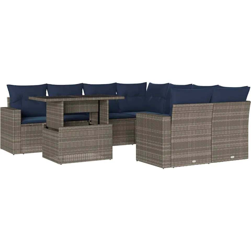 vidaXL 9-delige tuinbankset met kussens, grijs polyrotan, foto 3