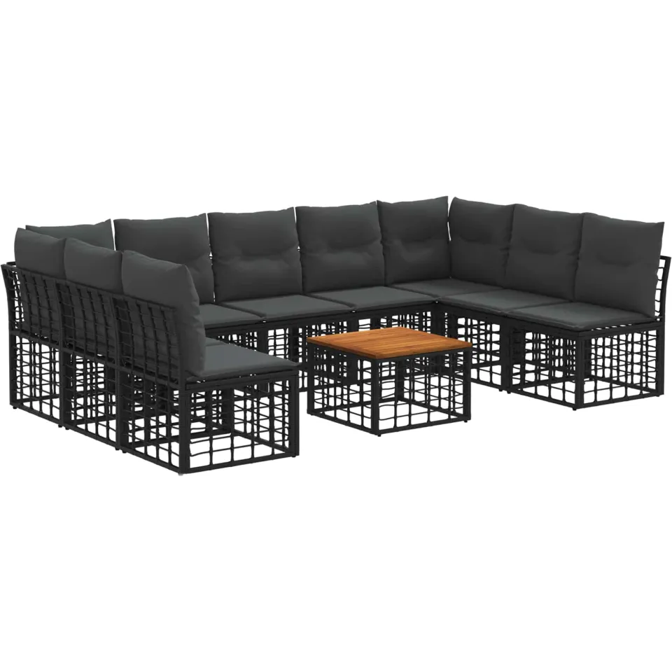 vidaXL Buiten bankenset 10 st Zwart en Donkergrijs Polyester, foto 3