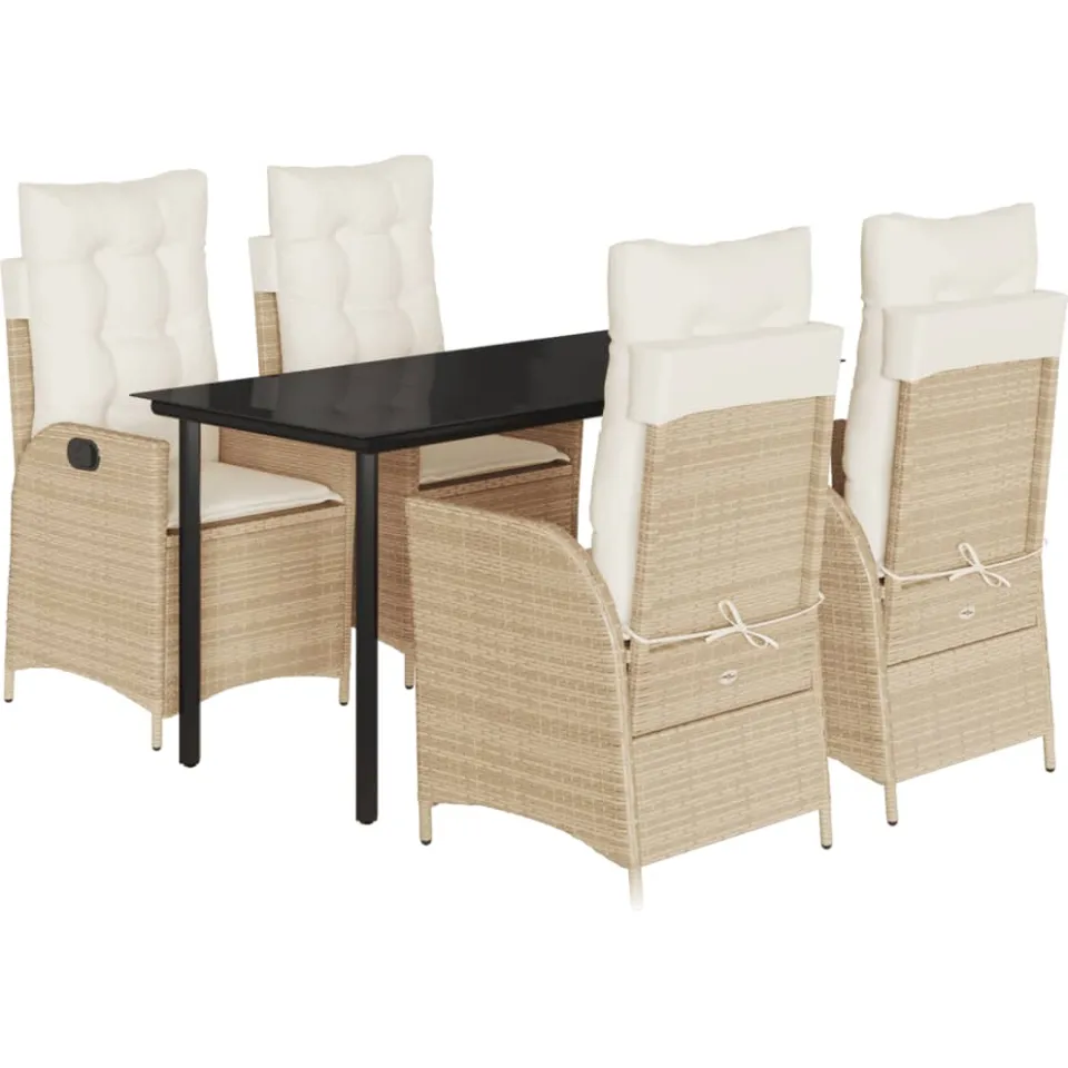 vidaXL 5-delige Tuinset met kussens poly rattan beige