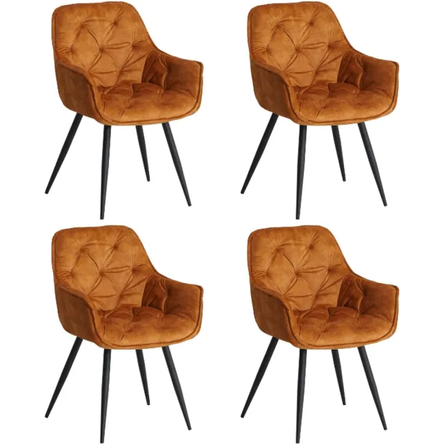Dimehouse Set van 4 Eetkamerstoelen Velvet Okergeel Stof Audrey - Met Armleuningen - Velvet - Industrieel