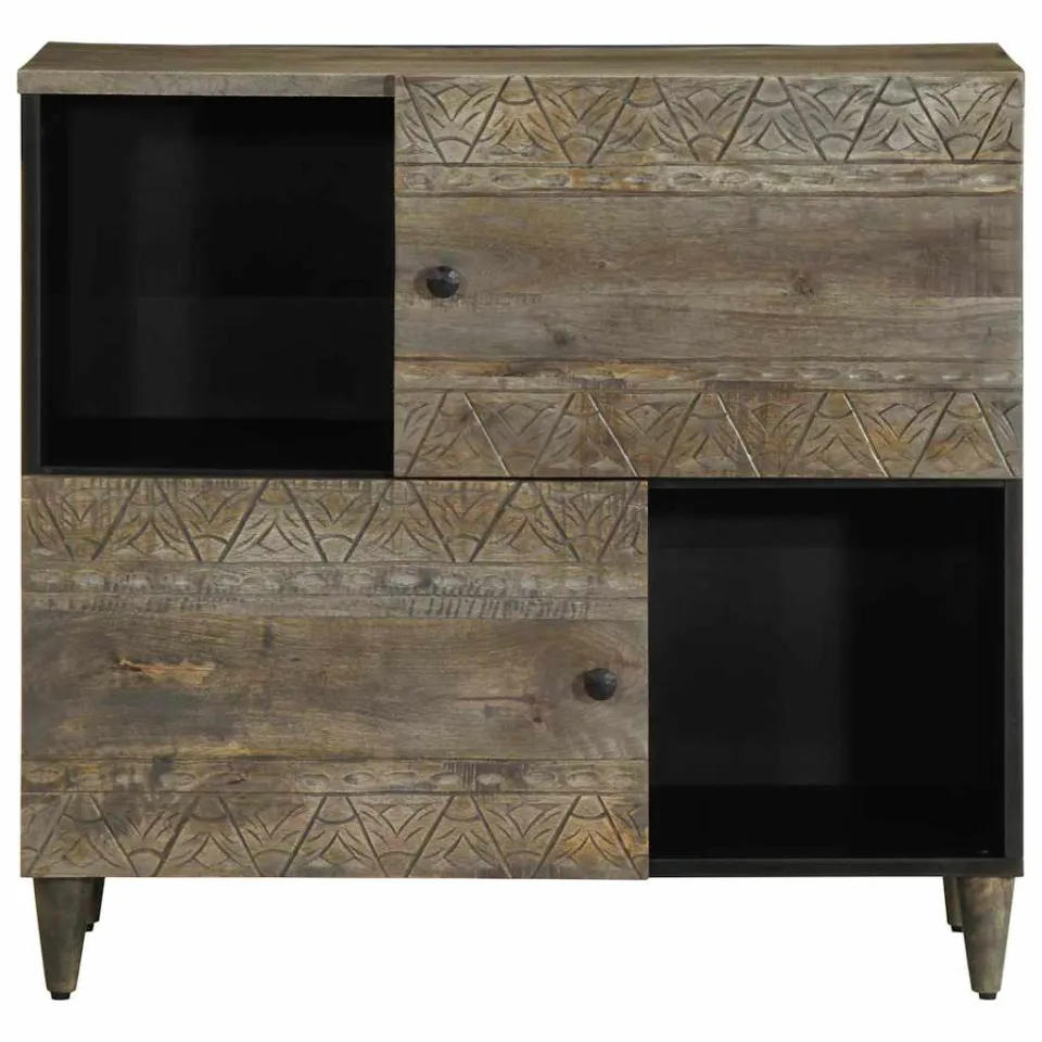vidaXL Dressoir 80x33x75 cm massief mangohout zwart, foto 3